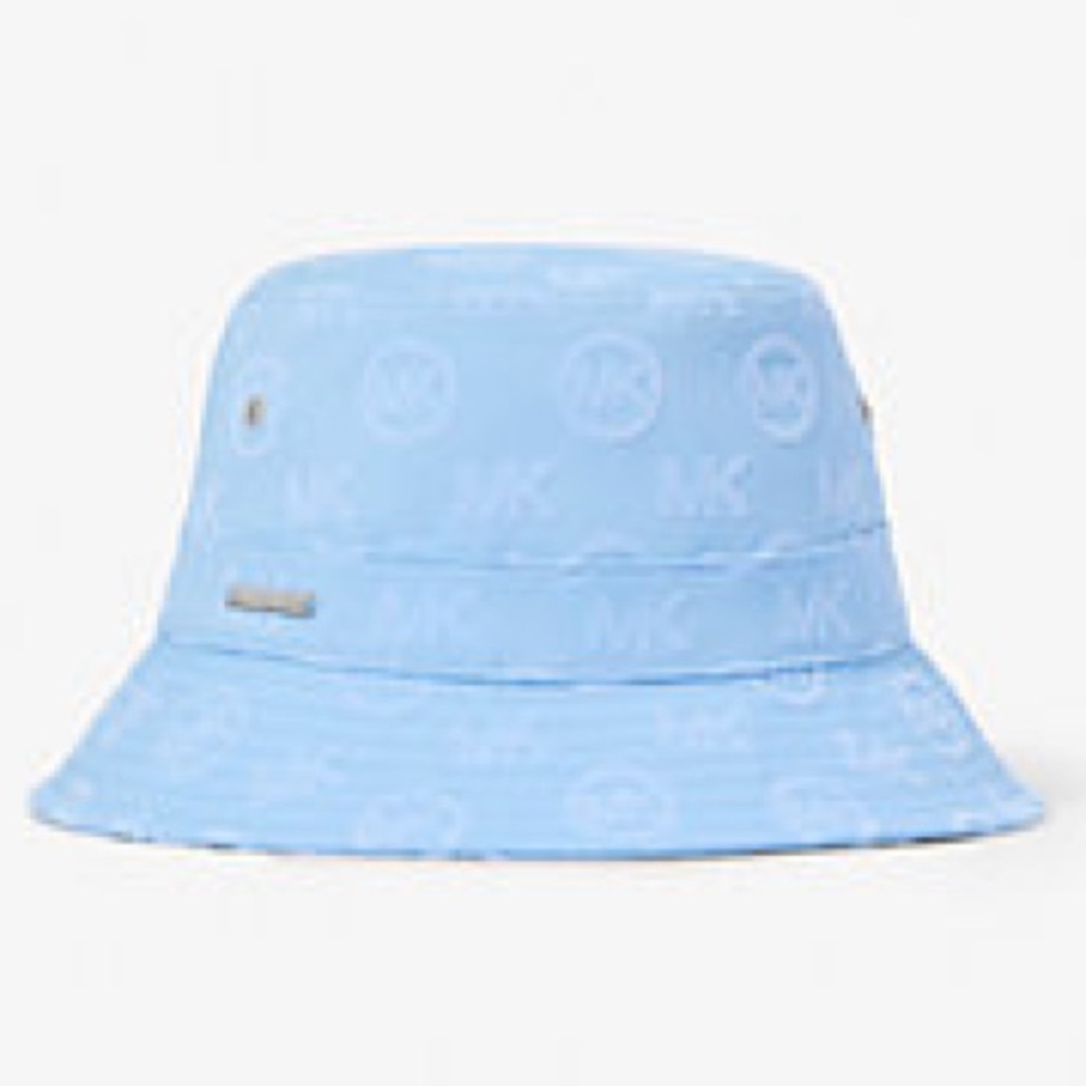 Michael Kors Logo Embossed Stretch Cotton Bucket Hat in Shore Blue NWT